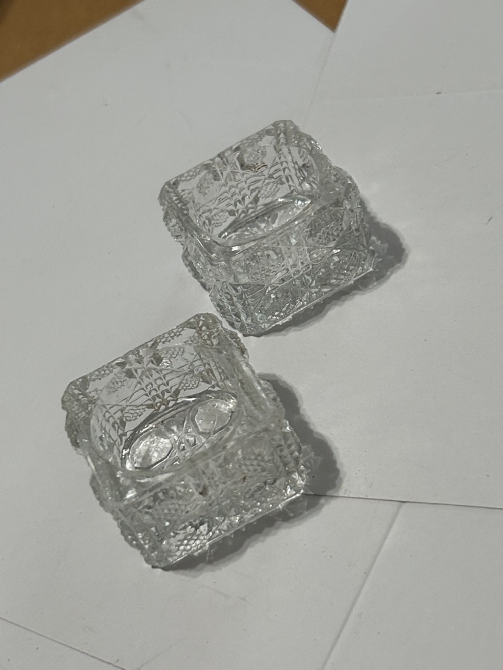 Cut Crystal Square Salt Cellars - Clear Glass Pair
